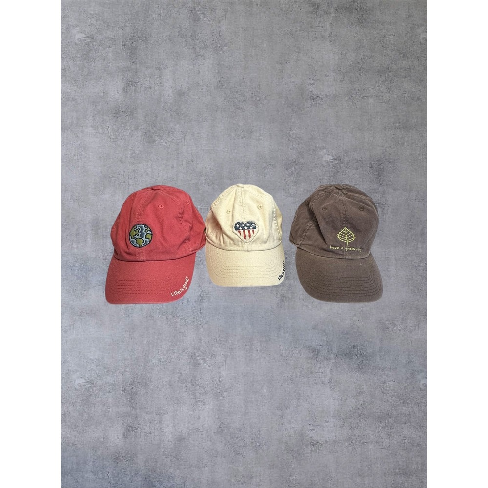 Life is Good Baseball Cap Bundle Unisex OSFM Red Cream Brown Embroidered